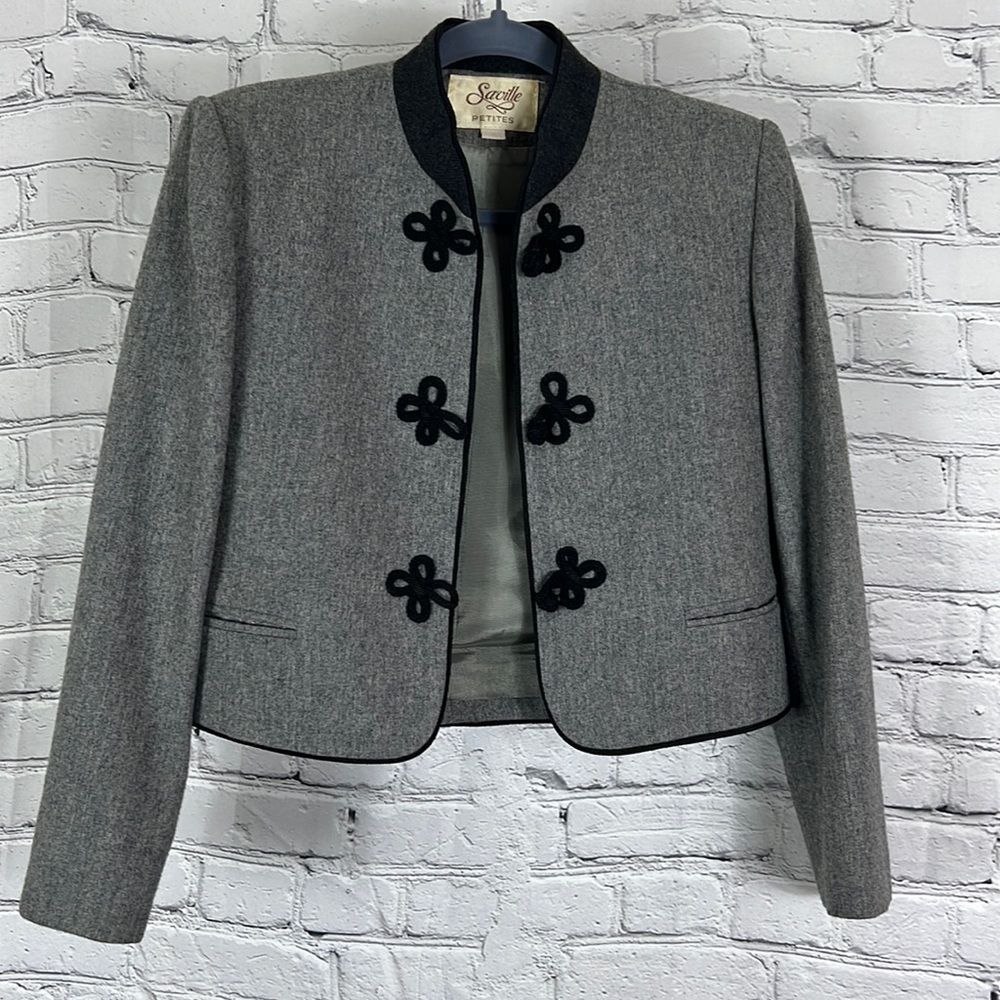 Vintage Saville crop jacket coat grey black size 10P